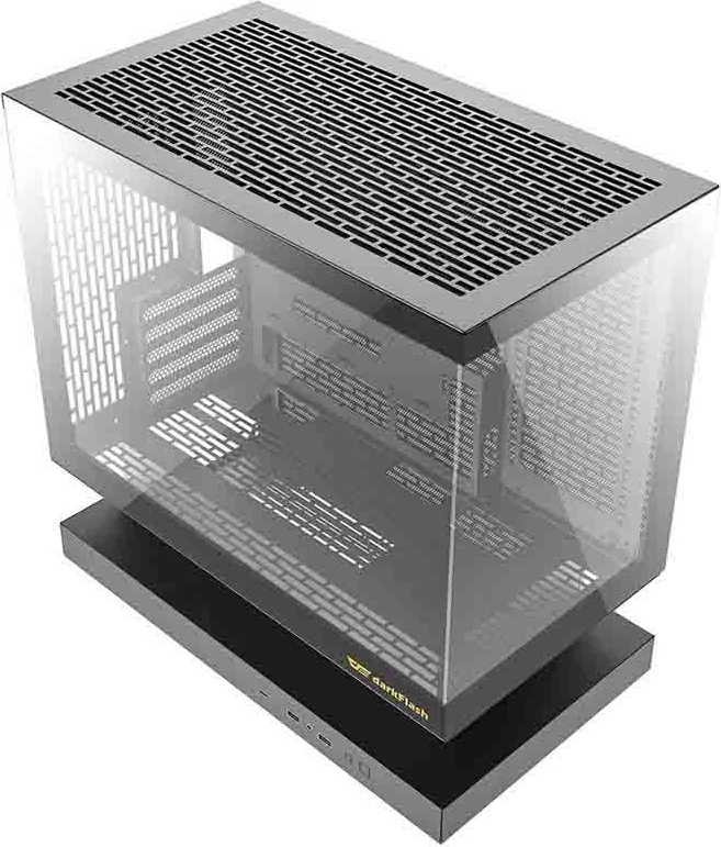 Računalniško ohišje Darkflash F1, midi tower M-ATX/ITX, kaljeno steklo, 6 ventilatorjev ARGB, črno, komplet