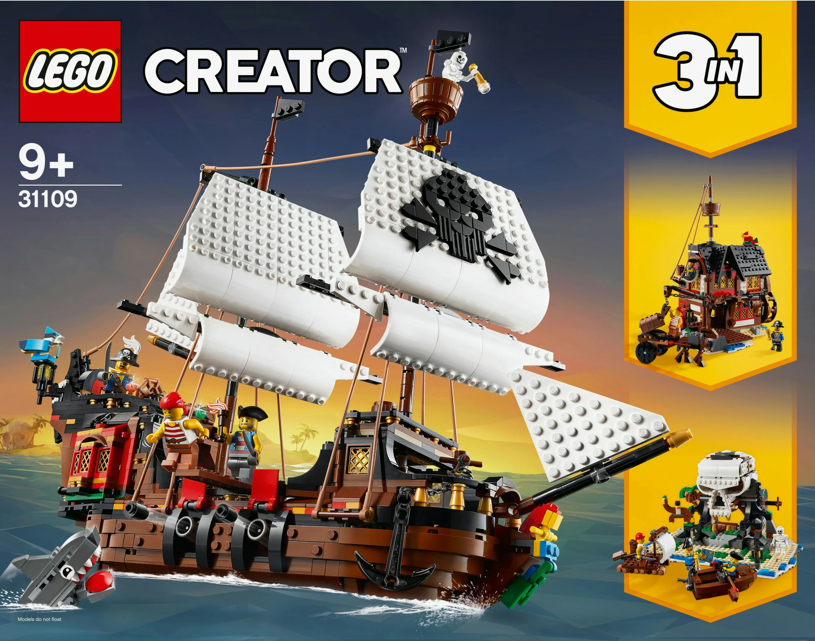 Set gradnje 3 v 1: Piratski čoln, LEGO Creator 31109, 1264 delov, večbarven