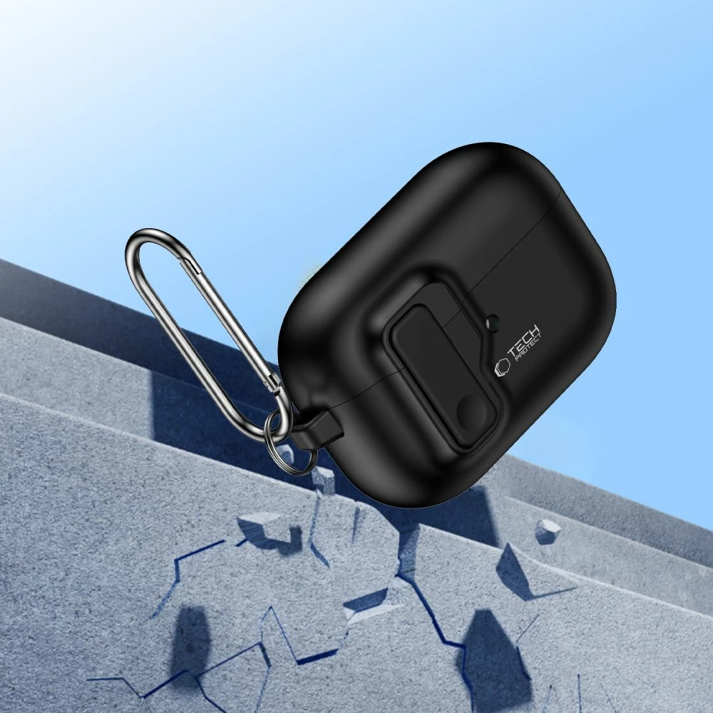Tanek ovitek s karabino za AirPods Pro/Pro 2 Tech-Protect Slim Hook, črn