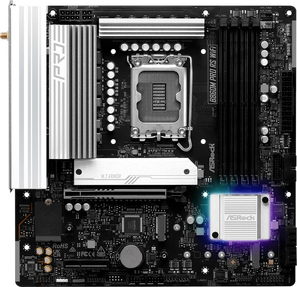 Matična plošča ASRock B860M Pro RS WiFi, micro ATX, LGA 1851, 256 GB, črna