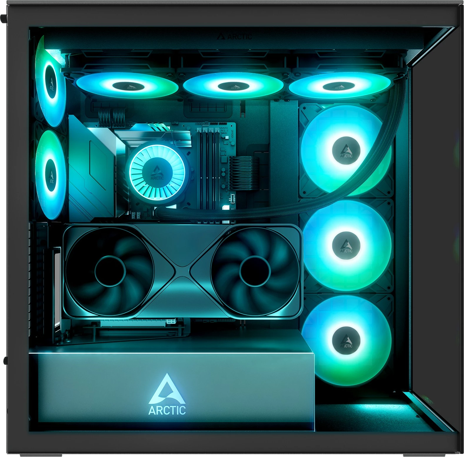 Ohišje ARCTIC Xtender, Midi Tower, kaljeno steklo, RGB, črno