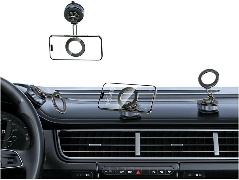 Magnetno avto držalo, montaža na rešetko prezračevalnika, 360° vrtenje, za pametne telefone 4–7" , USAMS ZJ084, z 2 kovinskima ploščicama, črno