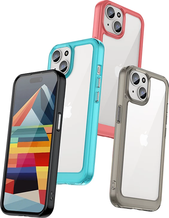 Prozoren ovoj z modrim okvirjem Hurtel za iPhone 15 Plus, prozoren s modrim robom