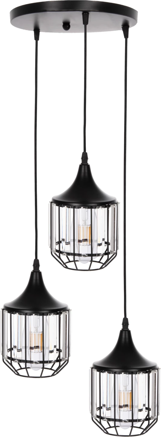 Stropna viseča svetilka FH4084 3-delni črni kovinsko-stekleni Φ14x123Hcm