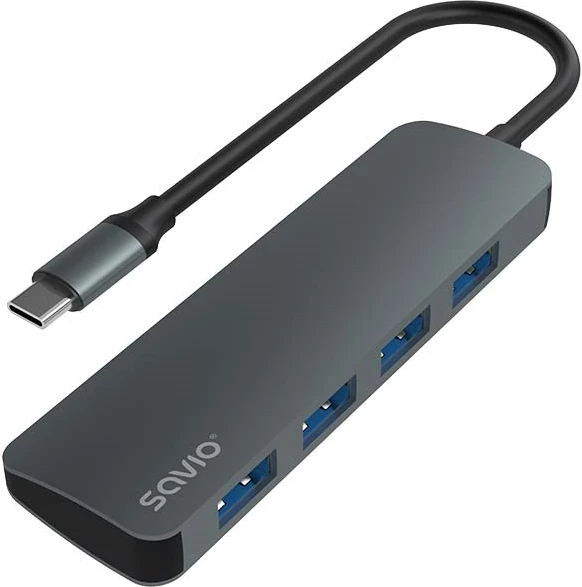 Razdelilec Savio USB-C - 4 x USB-A, AK-54, siv