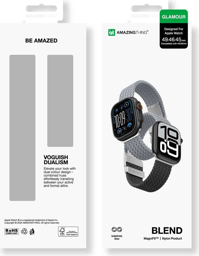 Set dveh paščkov Blend Band za Apple Watch 45/46/49 mm, AmazingThing, siv-črn/siv