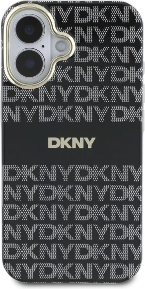 Ovitek z vzorcem DKNY Repeat Texture in črto za iPhone 16, črn