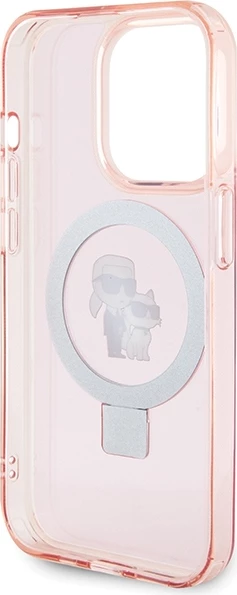 Ovitek za telefon za iPhone 15 Pro Max 6,7", z nosilcem-obročem, MagSafe, rožnat — Karl Lagerfeld KLHMP15XHMRSKCP