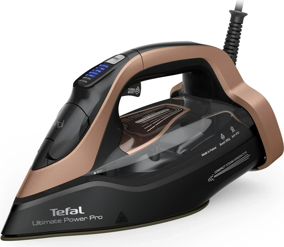 Glačalo Tefal Ultimate Power Pro FV9E50, suho in para, 3200 W, Durilium AirGlide Autoclean, črno/medeno