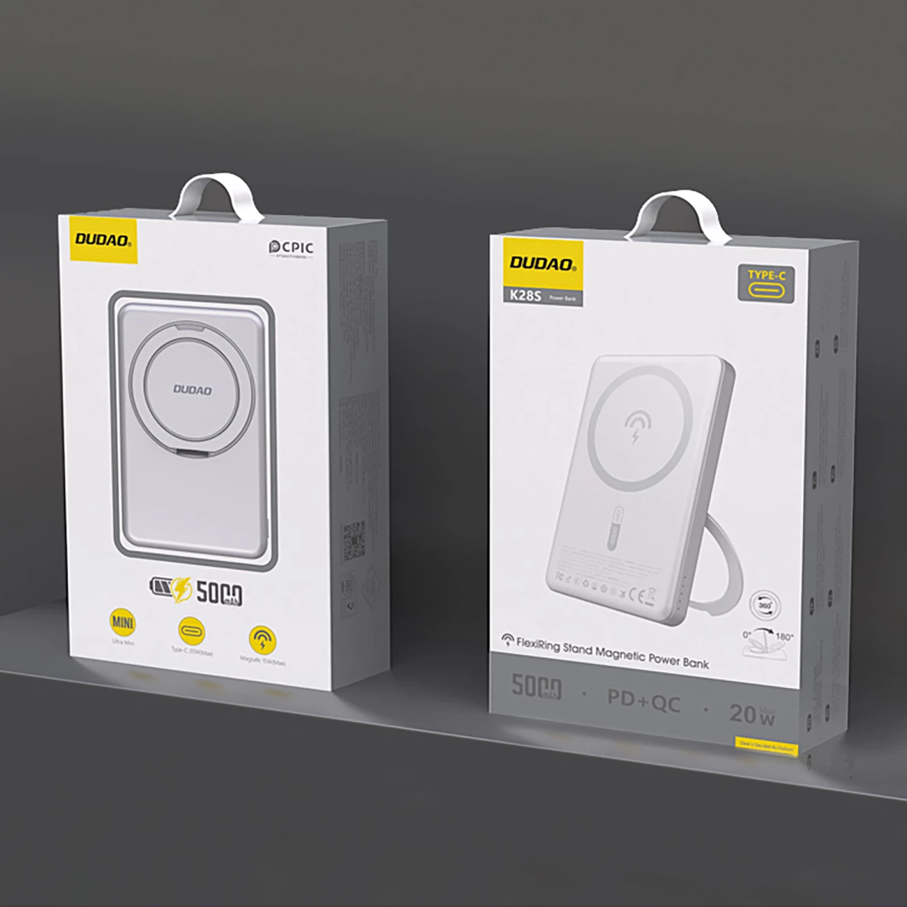 Powerbank, 10000 mAh, MagSafe, kovinska ohišje, z obročem za stojalo Dudao K28, srebrn