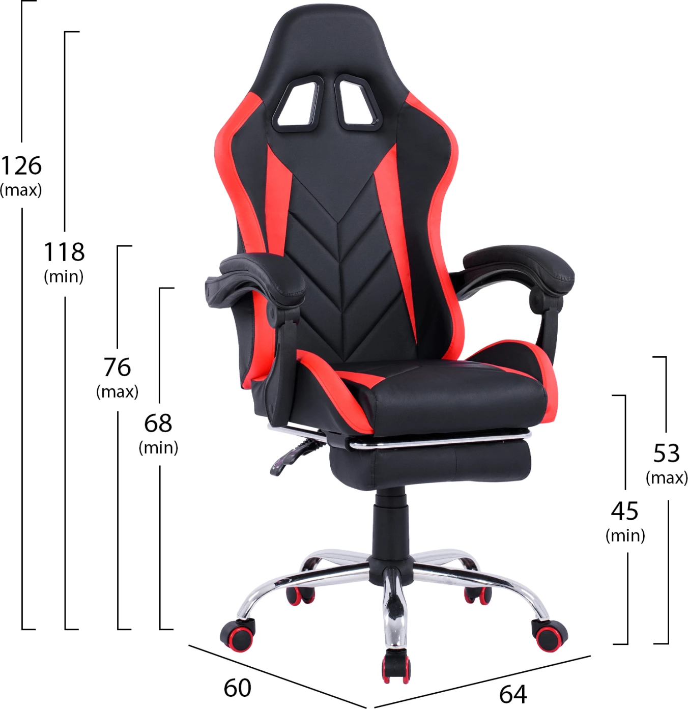 Gaming stol z nastavljivim naslonom in oporo za noge RUTT FH1156.01, črno-rdeč