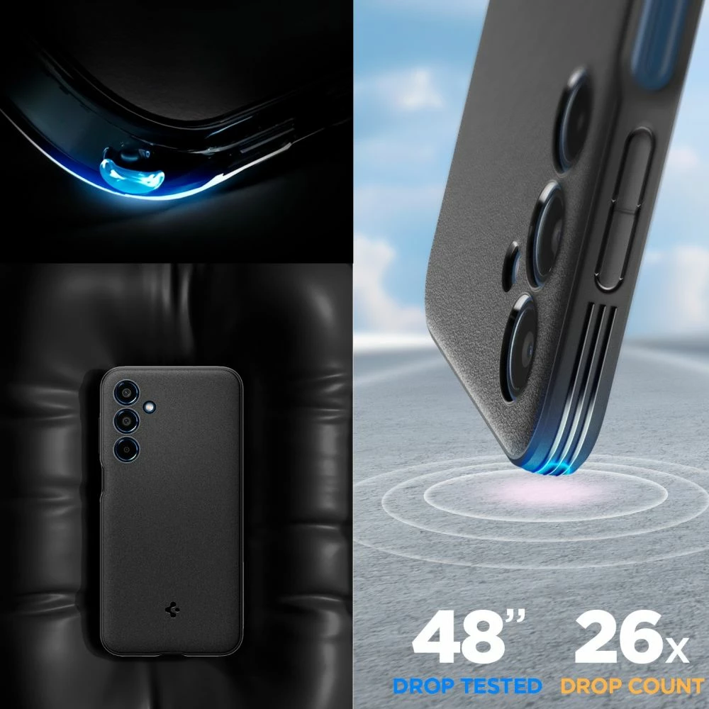 Ovitek za telefon Spigen Essential SandBlast za Samsung Galaxy M35 5G, črn