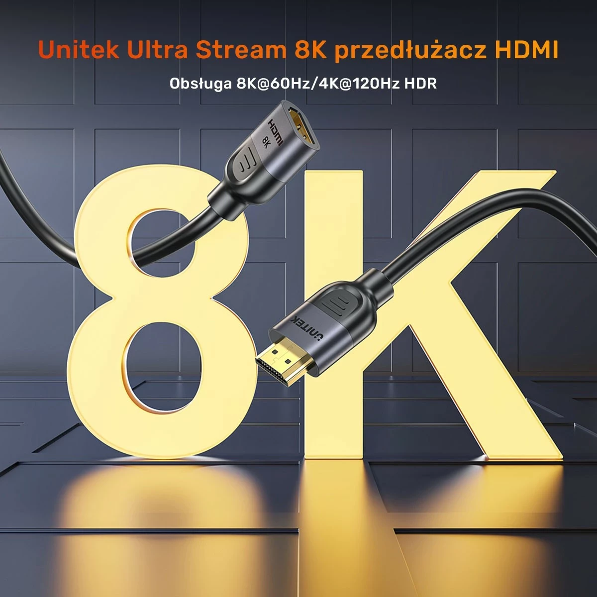 HDMI podaljšek Unitek 8K 1,5 m, srebrno-črn