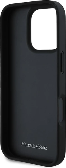 Ovitek za telefon iz usnja, črn — Mercedes za iPhone 16 Pro Max