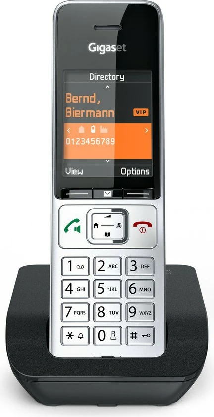 Brezžični telefon Gigaset COMFORT 500, DECT, zvočnik, 200 stikov, ID klicatelja, črno-srebrn