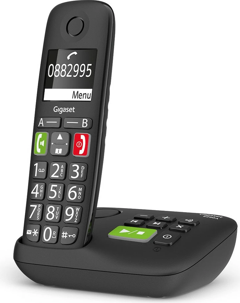 Brezžični analog/DECT telefon z zvočnikom in avtomatskim odgovor. Gigaset E290A, črn