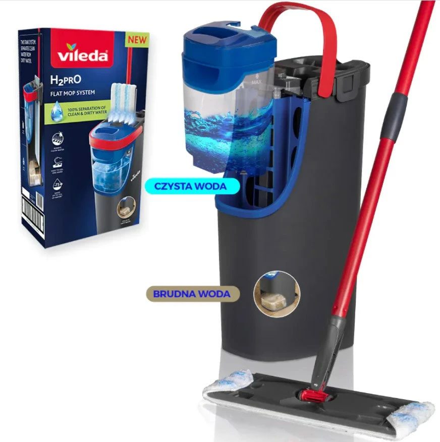 Ploski mop Vileda H2prO, mikrovlaken, črn