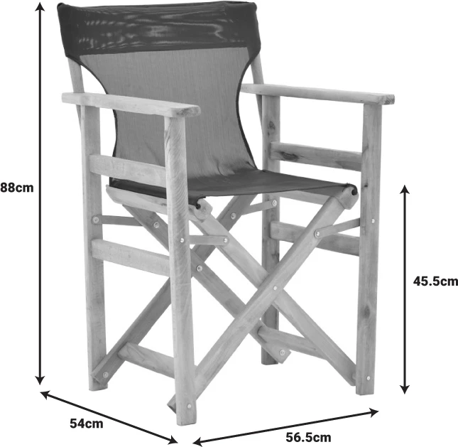 Režiserski stol, masiven bukov les, naravna barva - Nexus temno črna tkanina (Kompa)
