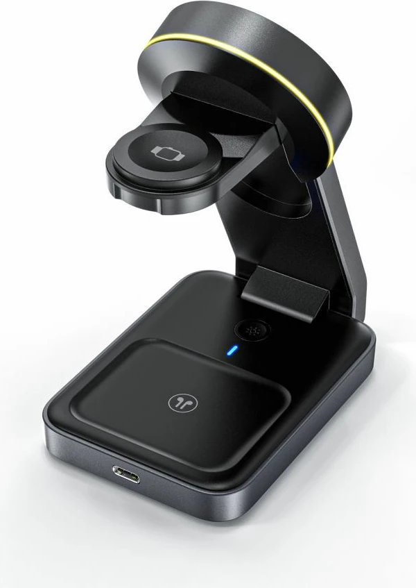 3-v-1 indukcijski polnilec za telefon, Apple Watch in AirPods Tech-Protect QI15W-A28, z MagSafe, črn