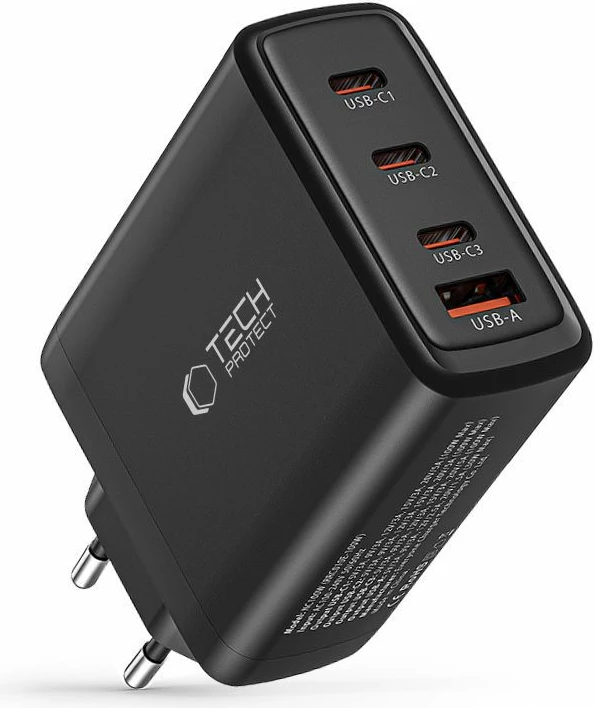 Omrežni polnilec, 4 vrata, 100W, USB-C/USB-A, črn Tech-Protect NC100W-GAN