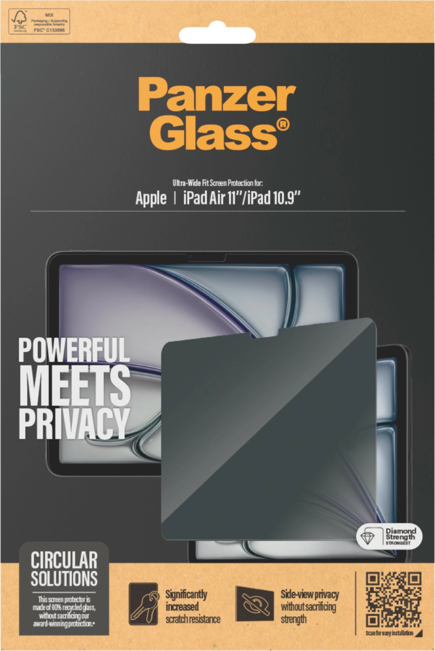 Zaščita zaslona PanzerGlass za iPad Air 11"/10.9", privacy, prosojna