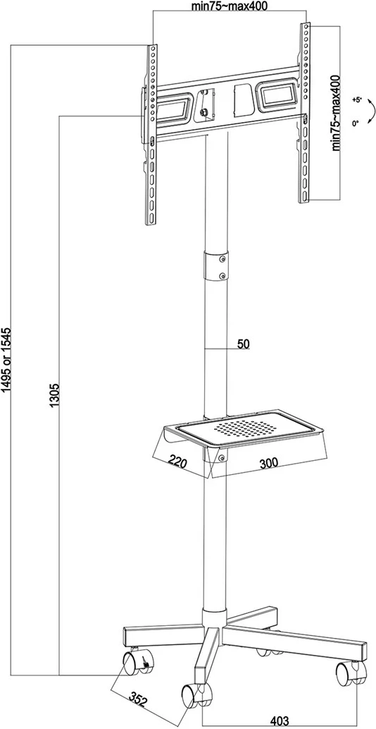 Mobilna stojalo za TV, Maclean MC-949, 32–55", VESA 400x400, črno