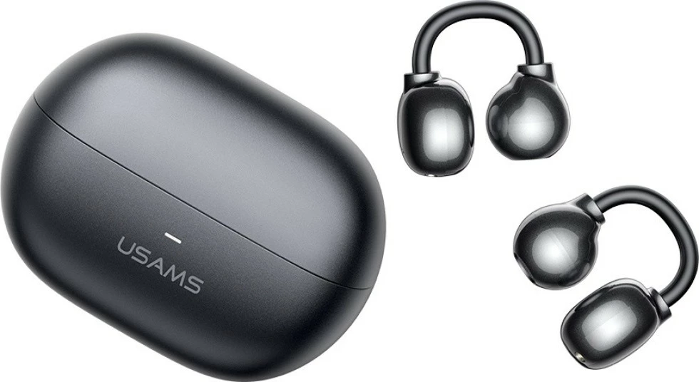 Bluetooth slušalke z zaskočnim ušesnim nosilcem, USAMS Echo R02, Bluetooth 5.3, vgrajen mikrofon, polnilna škatla 300 mAh, siva