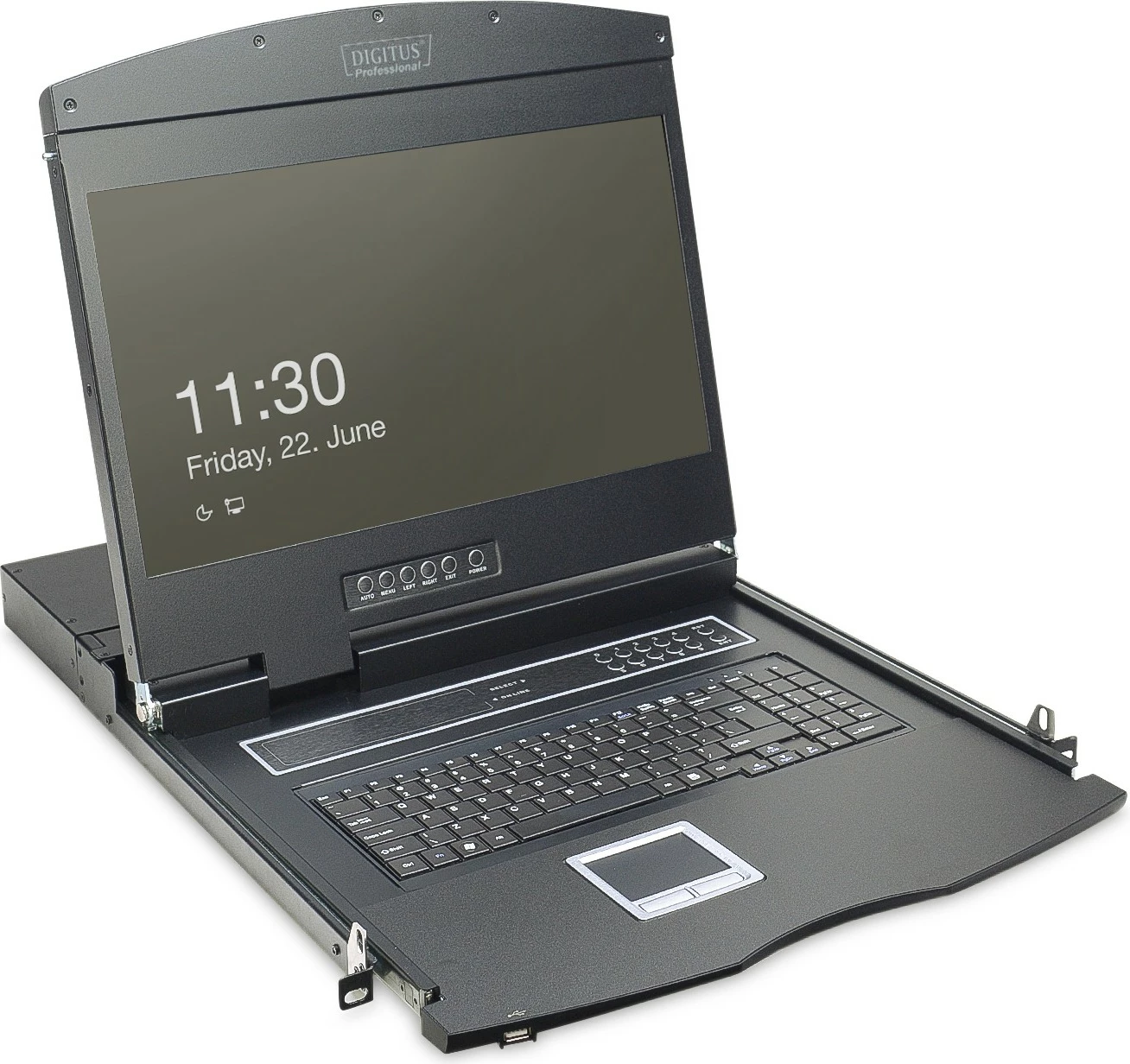 Rackmount konzola 19 col Digitus, KVM 16 vrat, QWERTZ tipkovnica, touchpad, črna
