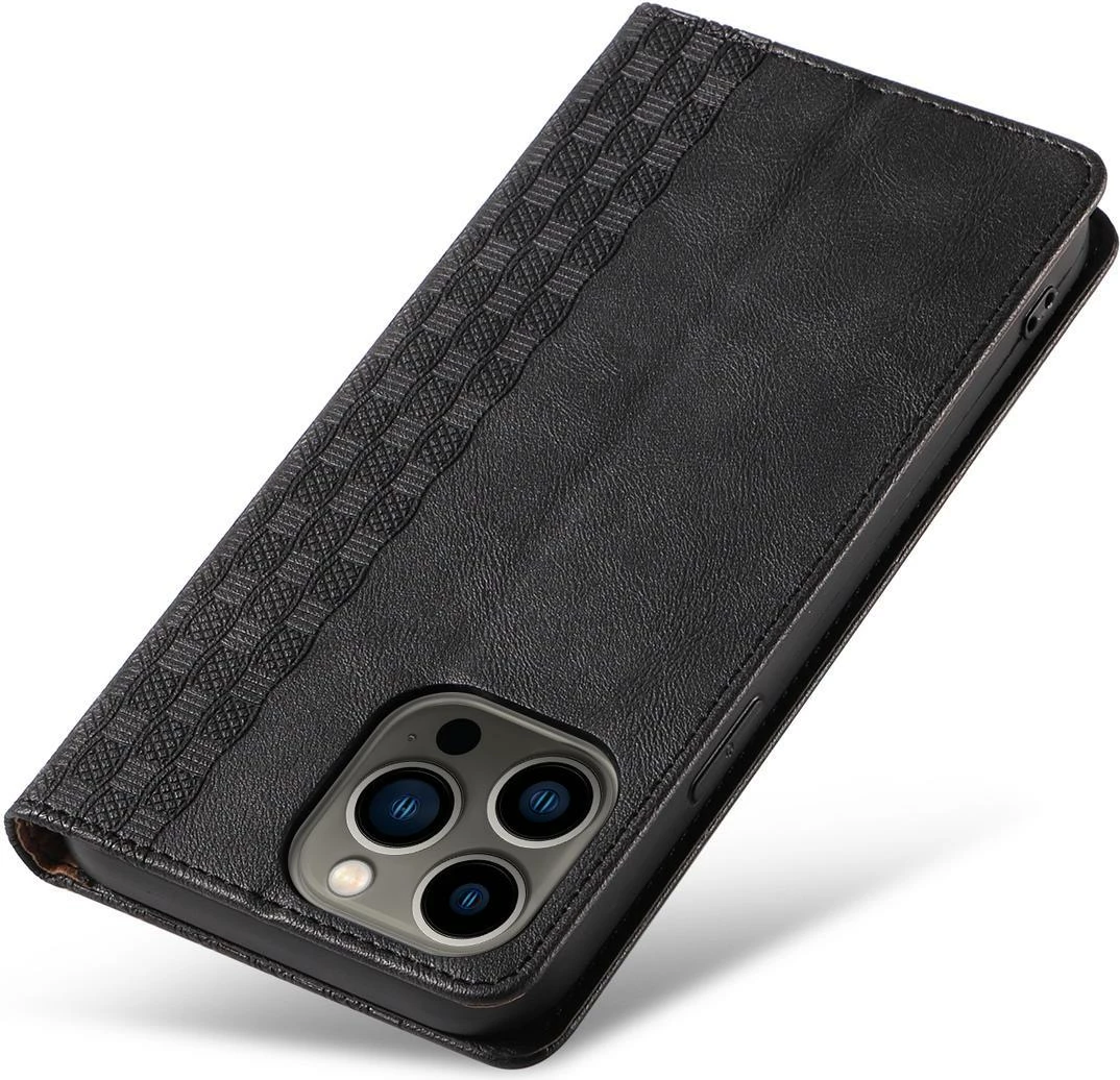 Ovitek za telefon z magnetnim zapiranjem, denarnico in paščkom za zapestje, za iPhone 12 Pro, Hurtel, črn