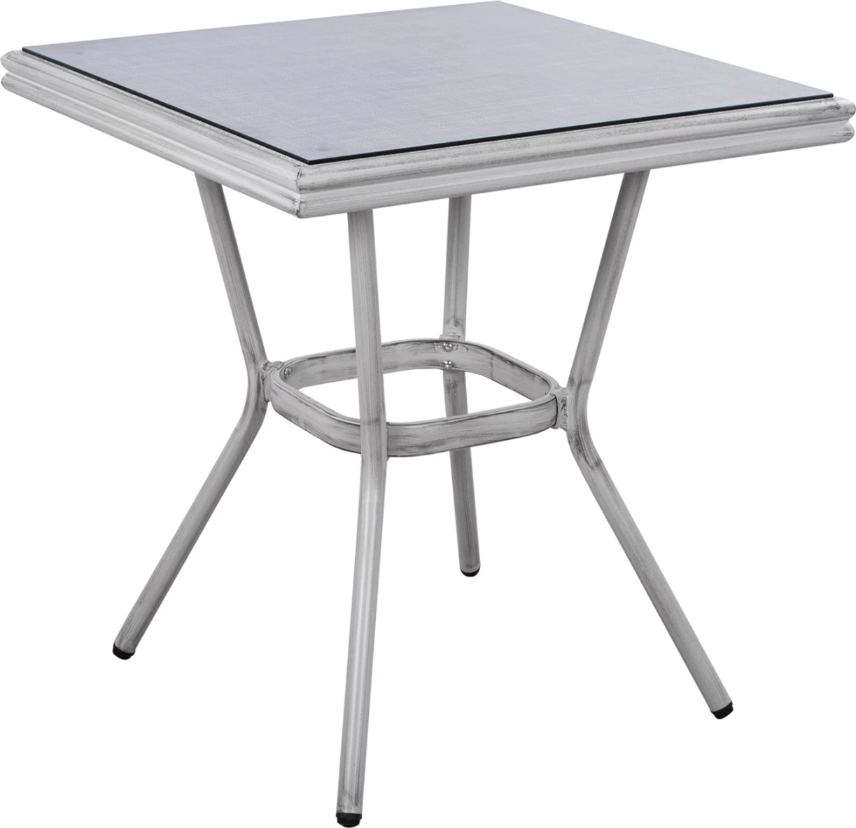 Aluminijasta miza 70X70X76 bambusov videz FH5568.01 bela patina s steklom