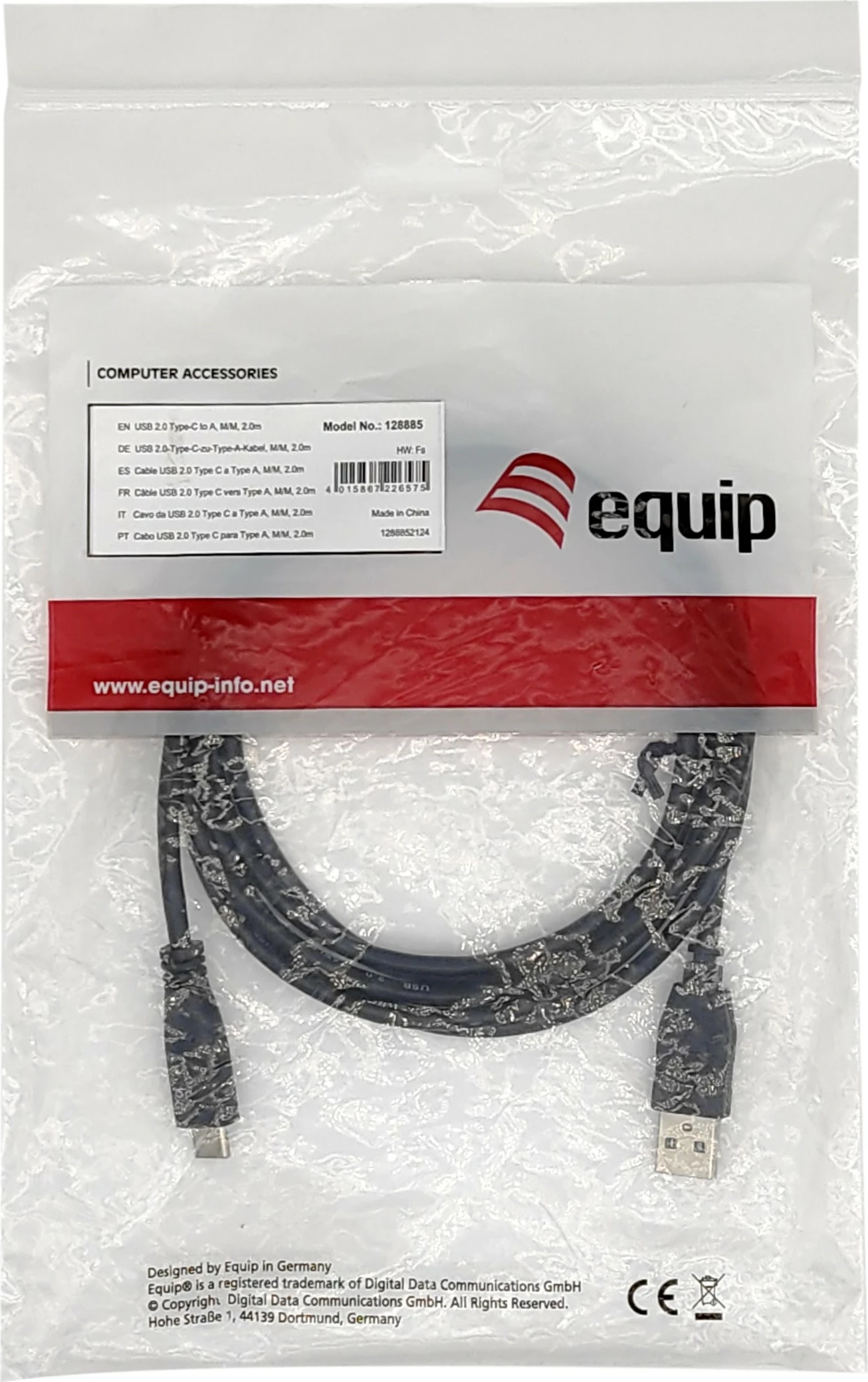USB kabel Type-C v A, 2 m, črn — Equip USB 2.0