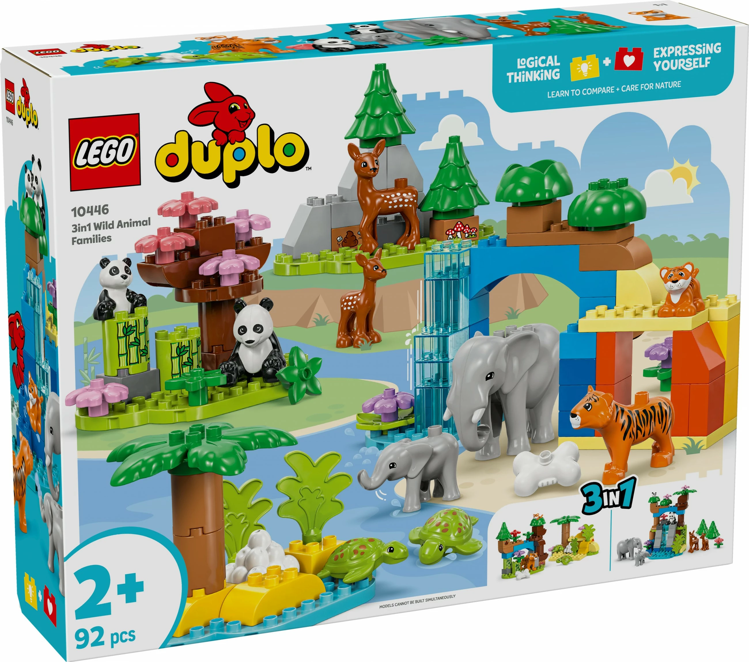 Igralni set LEGO DUPLO 10446 Wildtier-Familien 3‑v‑1, 92 kosi, večbarven