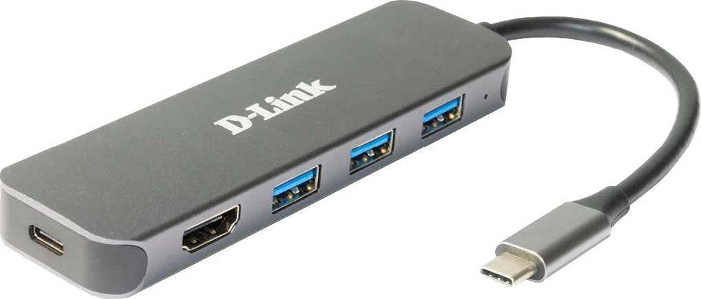 USB-C hub 5-v-1 D-Link DUB-2333, 60 W, sivi