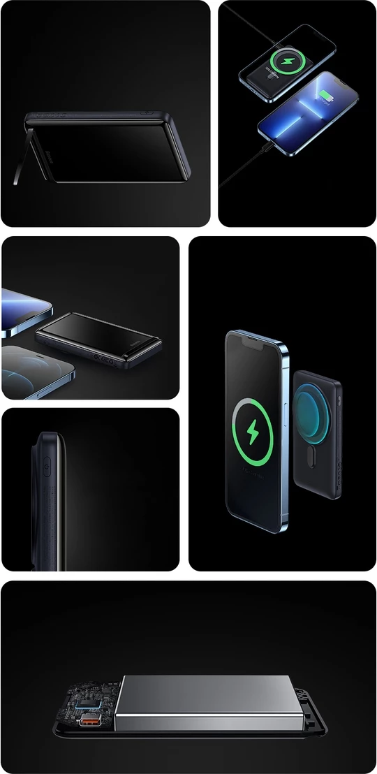 Powerbank Baseus Magnetic Bracket PPCX000203, 10000 mAh, MagSafe, 20 W, z USB-C kablom 0,5 m, temno modra