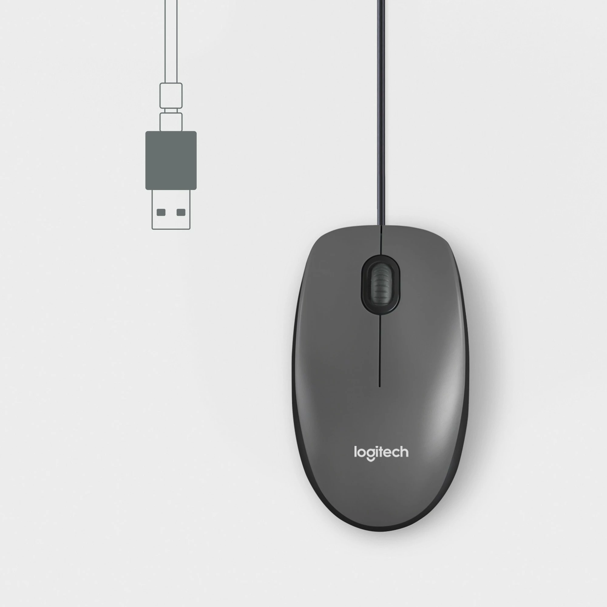Optični miš, Logitech M100, ambidekstralna, USB Type-A, 1000 DPI, črn