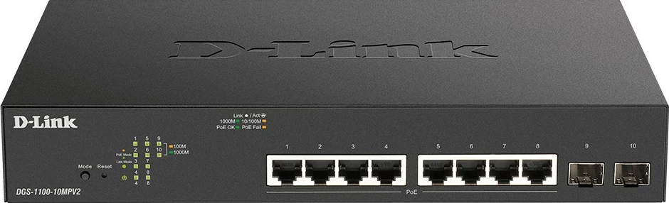 Meňevani L2 Gigabit PoE stikalnik D-Link DGS-1100-10MPV2, upravljan, Rack 1U