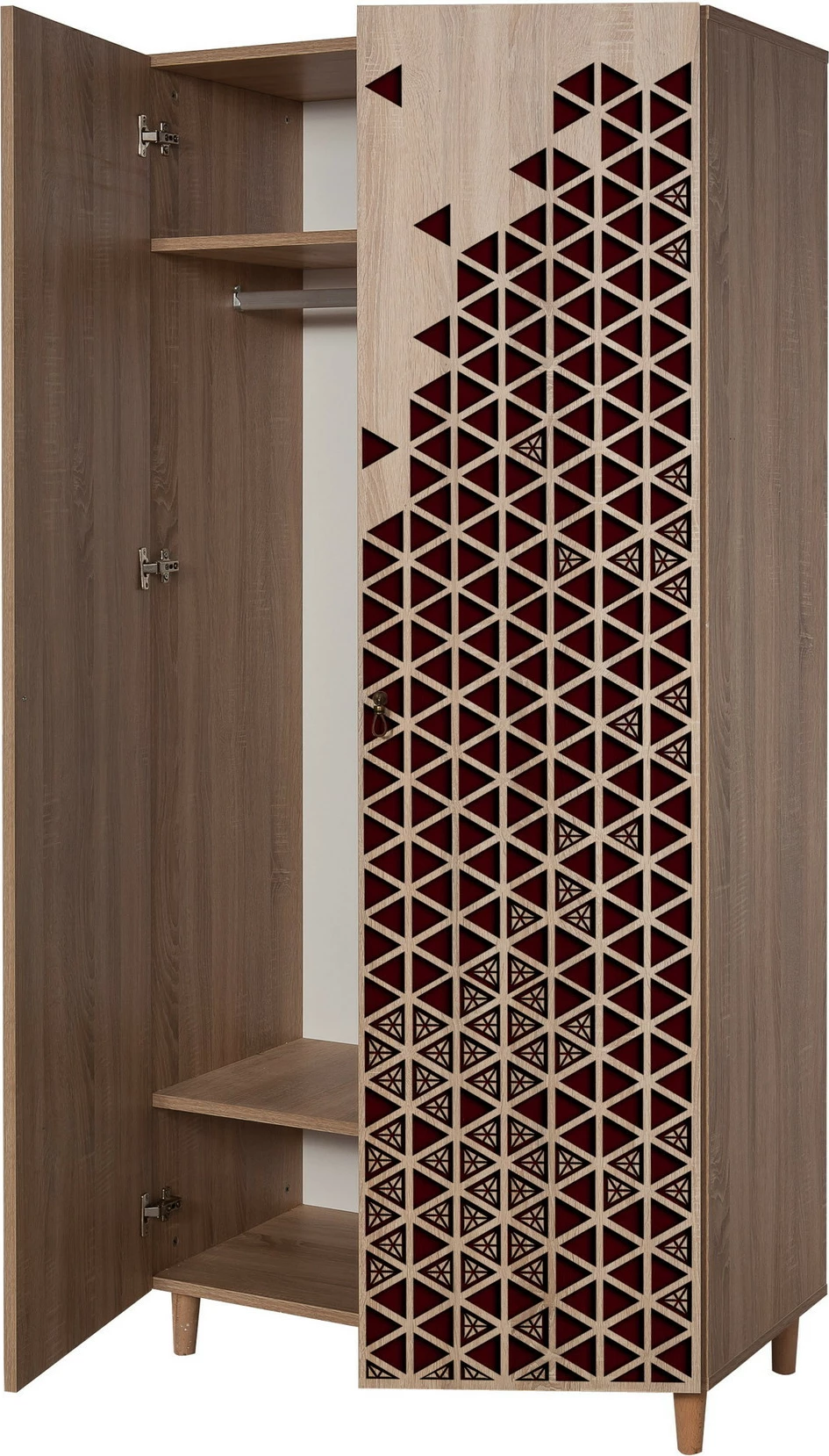 Modernden omara Sonoma oak, lesene noge, kovinski ročaji in vrvica, Stil - 122, Skye Decor, 90x192x52cm