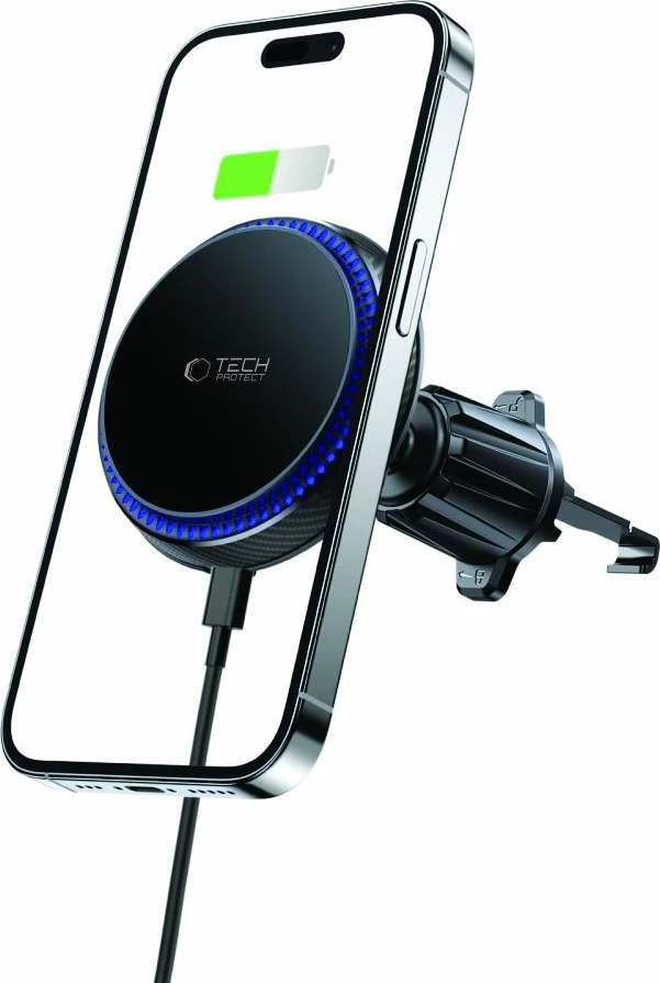 Magnetni nosilec za telefon s brezžičnim polnilcem Tech-Protect MM15W-V4, za zračne reže v avtomobilu, 15W, črn