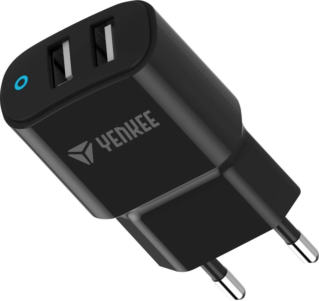 Stenski polnilec YENKEE YAC 2024BK, 2x USB A, 12 W, 2,4 A, črn