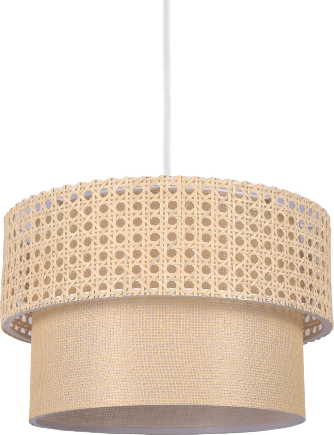 Viseča stropna svetilka FH7628.01 z dvema slojema bobna - ratan in tkanina, kovinski okvir