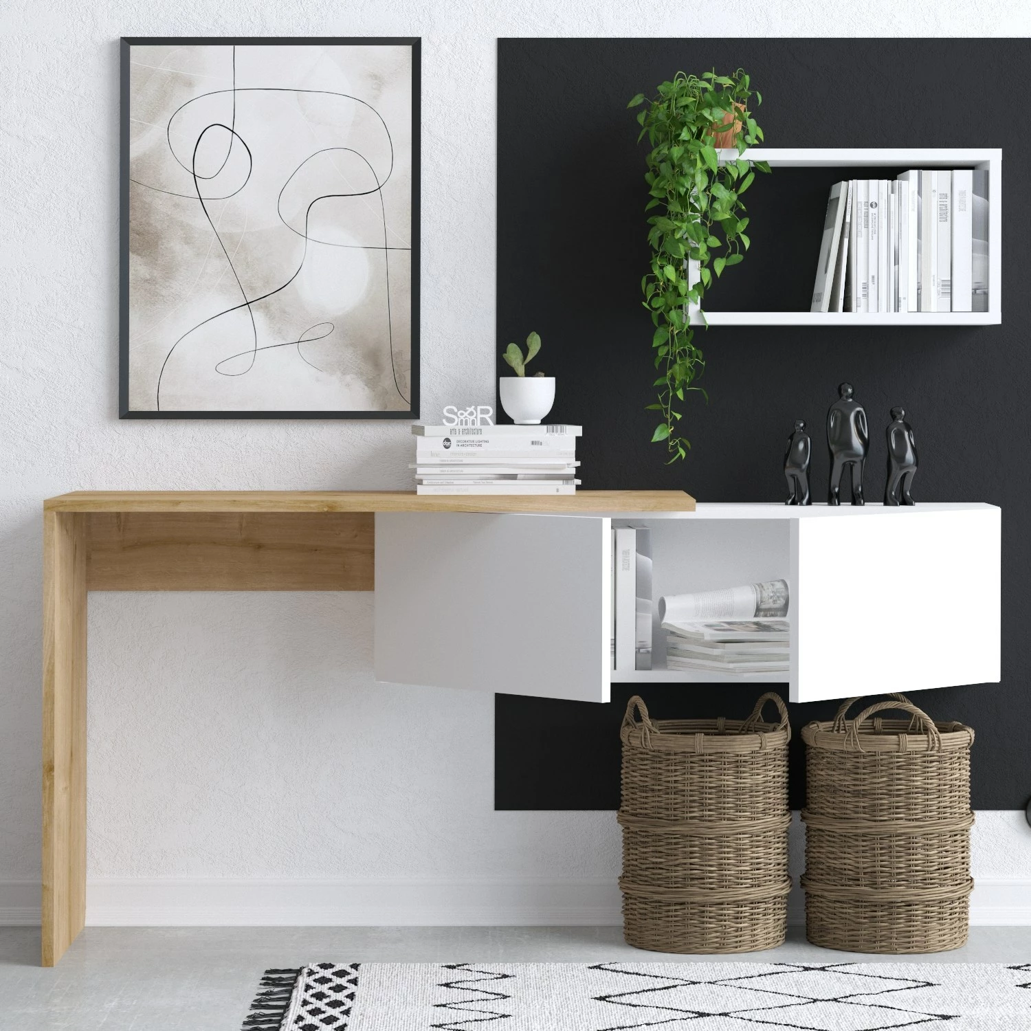 Delovna miza Tiff, Hanah Home, bela in hrast