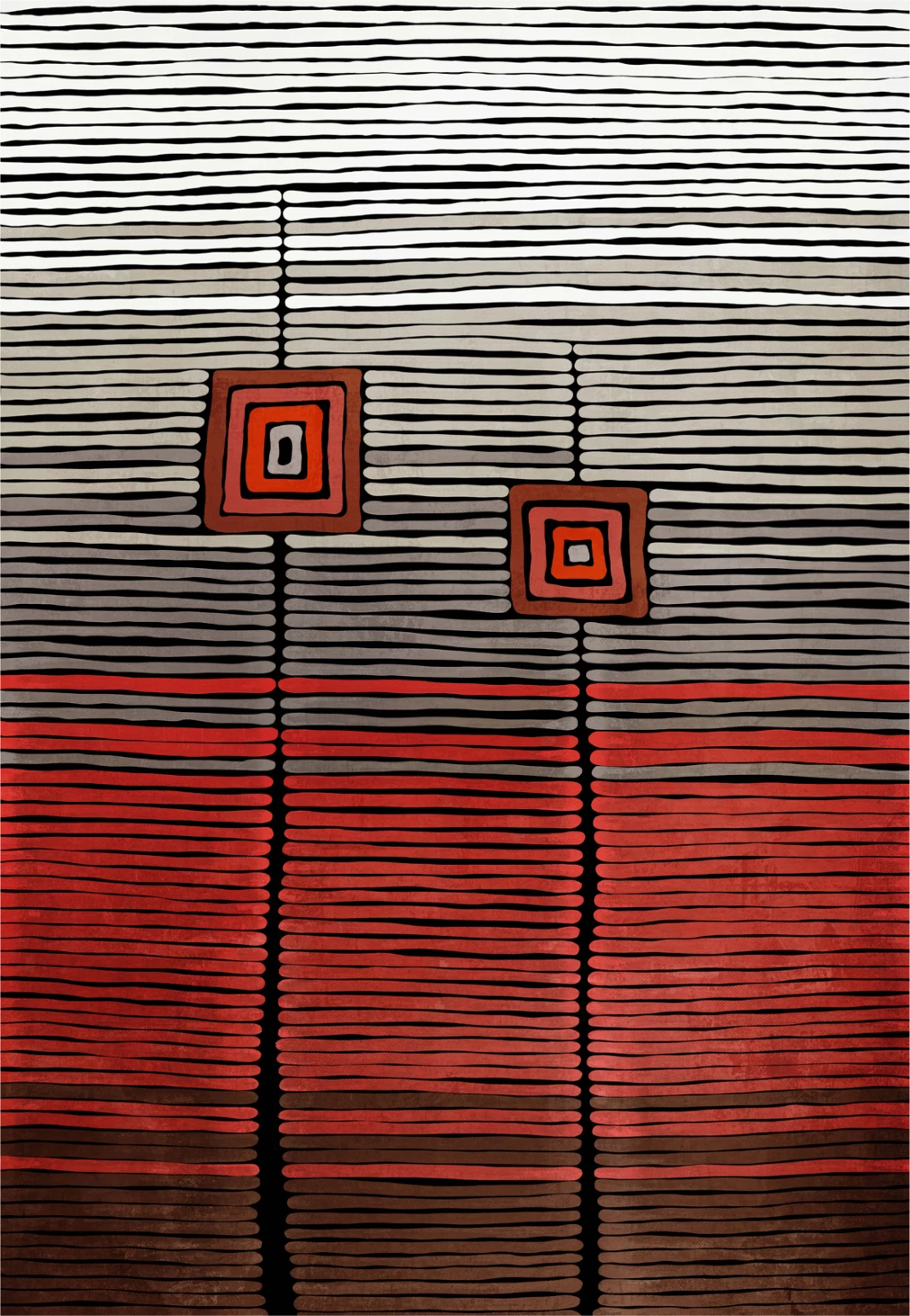 Preproga JOSIANE s franžami, rdeče-črno-siva, 160x230 cm