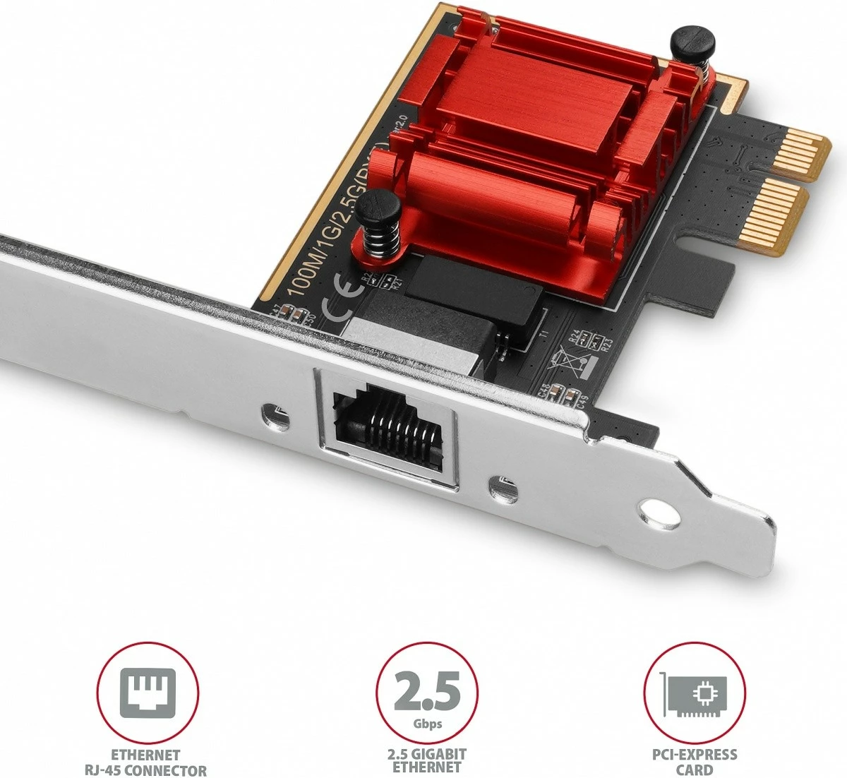 Omrežna kartica AXAGON PCEE-G25, PCIe, 2,5 Gigabit Ethernet, 1x RJ-45, Realtek RTL8125B, s standardnim in nizkoprofilnim nosilcem