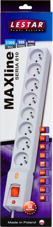 Razdelilec z zaščito pred prenapetostjo Lestar LX 810, 8 izhodov, 1,5 m, siv