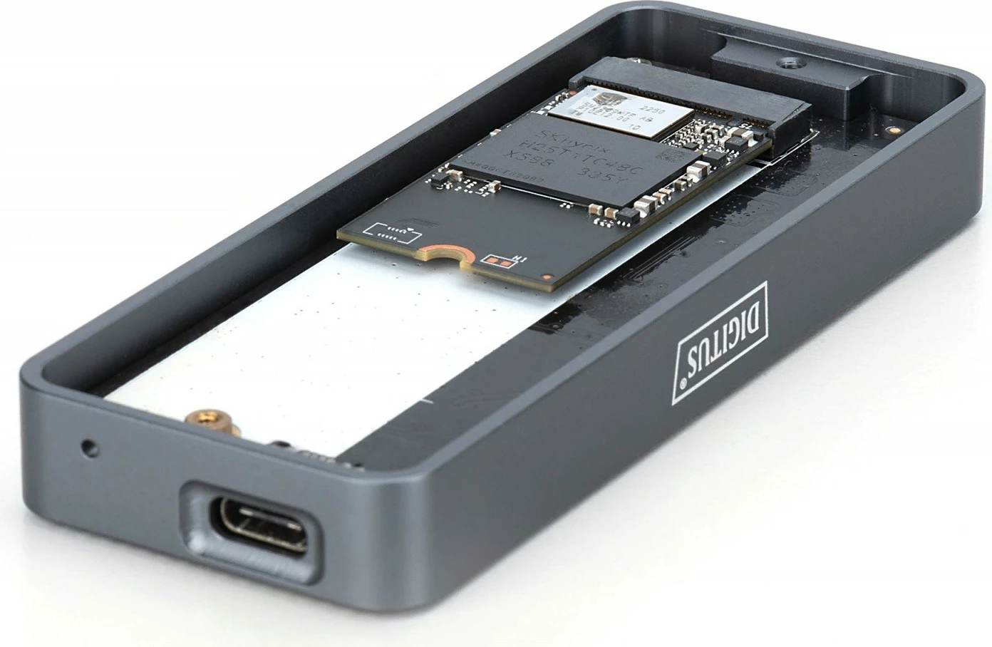 Računalniško ohišje za SSD M.2 NVMe Digitus DA-71157, USB 3.2 Type-C, 20 Gb/s, aluminij, sivo