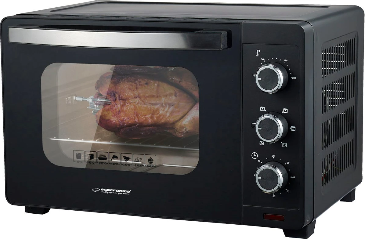 Mini pečica z ventilacijo in vrtljivo palico Esperanza EKO006N, 25 L, 1600 W, črna