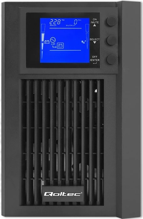 Neprekinjeno napajanje (UPS) Qoltec 53981, 2 kVA, 1600 W, čista sinusoida, LCD, USB, črn