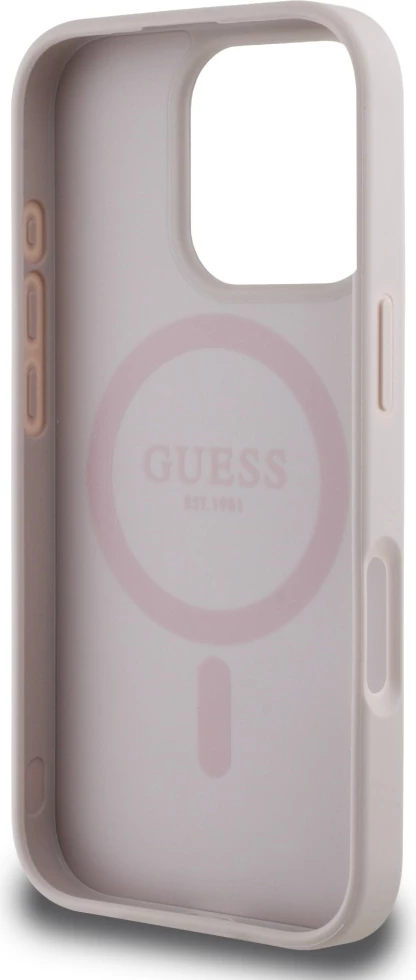 Ovitek za telefon 4G Circle Classic z logotipom Guess MagSafe za iPhone 16 Pro, roza