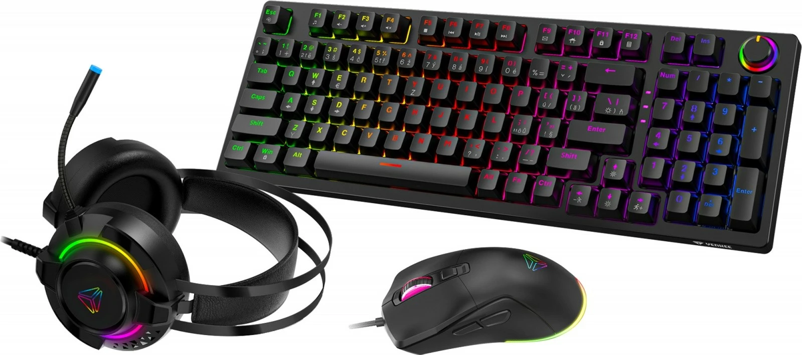 Gaming komplet 3-v-1 YENKEE YGS 03 ECLIPSE, mehanska tipkovnica RGB QWERTY, miška do 4200 DPI, slušalke z mikrofonom, USB, črn