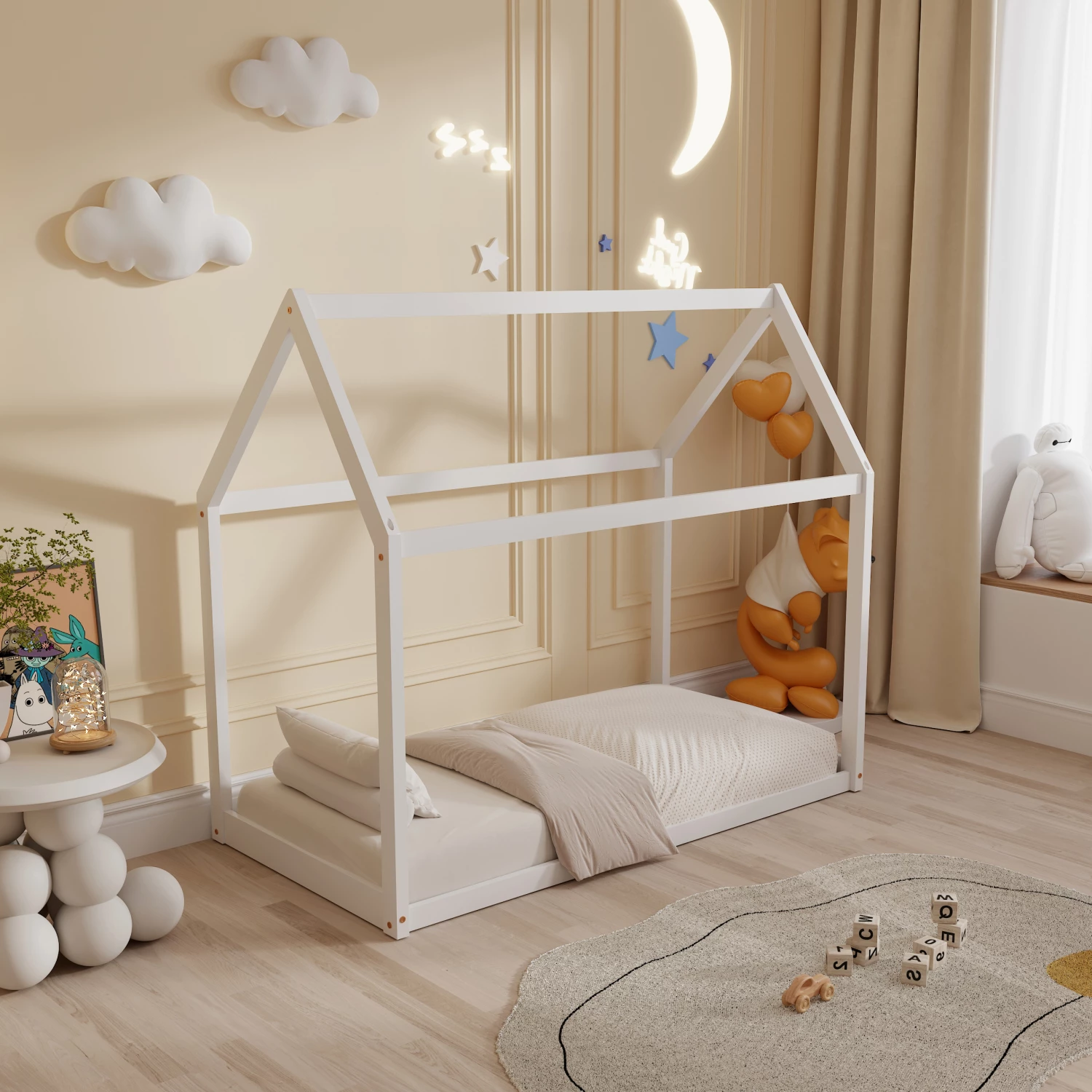 Postelja za otroke PEPE FH677.03 t.MONTESSORI iz masivnega borovega lesa v beli barvi - 190x90 cm